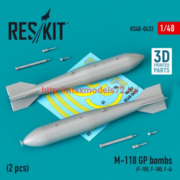 RS48-0433   M-118 GP bombs (2 pcs) (F-105, F-100, F-4) (3D Printed) (1/48) (thumb75909)