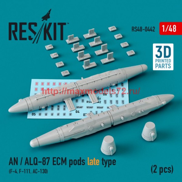 RS48-0442   AN / ALQ-87 ECM pods late type (2 pcs) (F-4, F-111, AC-130) (3D Printed) (1/48) (thumb75913)