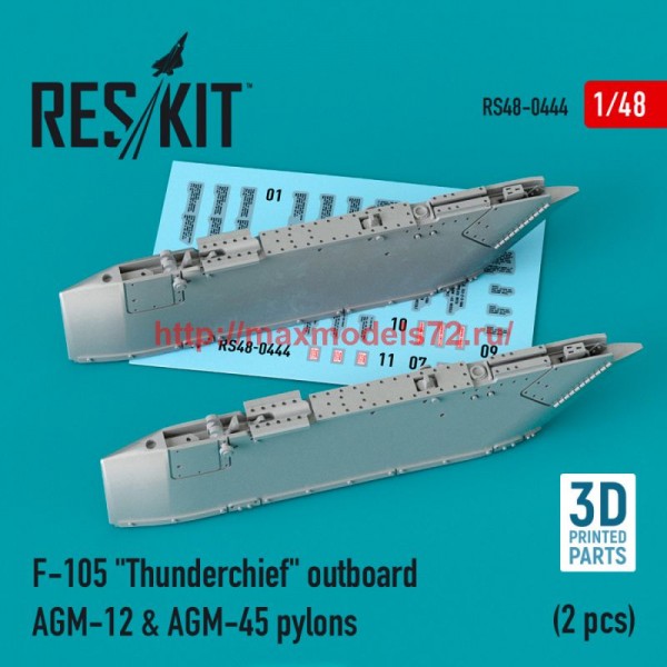 RS48-0444   F-105 "Thunderchief" outboard AGM-12 & AGM-45 pylons (2 pcs) (3D Printed) (1/48) (thumb75917)