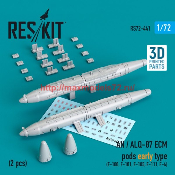 RS72-0441   AN / ALQ-87 ECM pods early type (2 pcs) (F-100, F-101, F-105, F-111, F-4) (3D Printed) (1/72) (thumb76002)