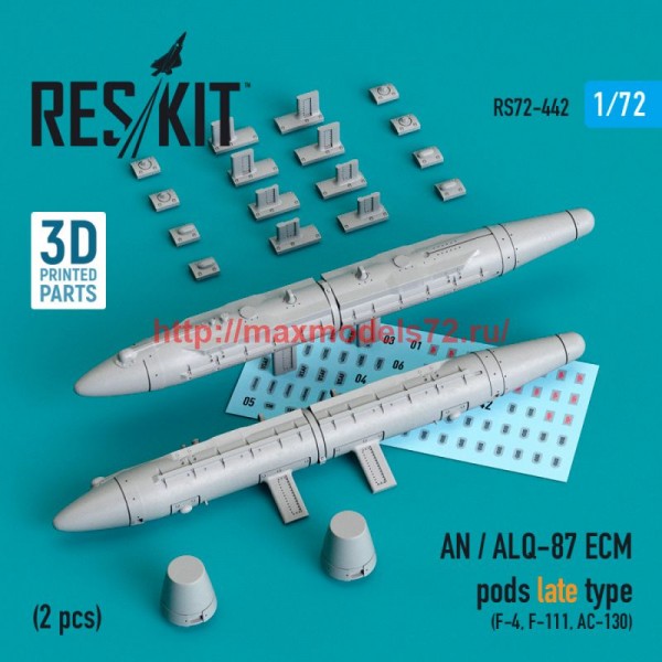 RS72-0442   AN / ALQ-87 ECM pods late type (2 pcs) (F-4, F-111, AC-130) (3D Printed) (1/72) (thumb76004)
