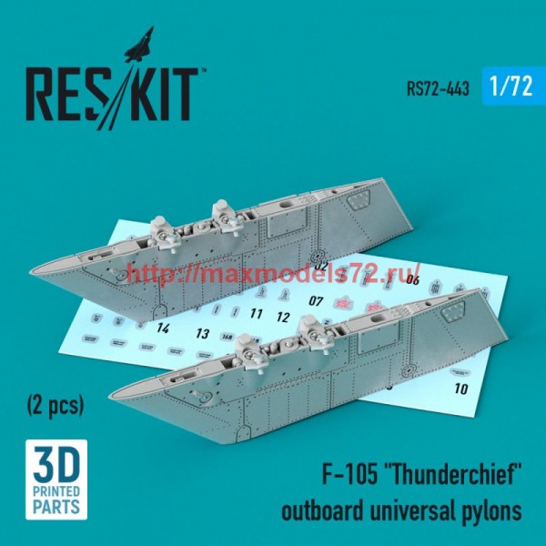 RS72-0443   F-105 "Thunderchief" outboard universal pylons (2 pcs) (3D Printed) (1/72) (thumb76006)