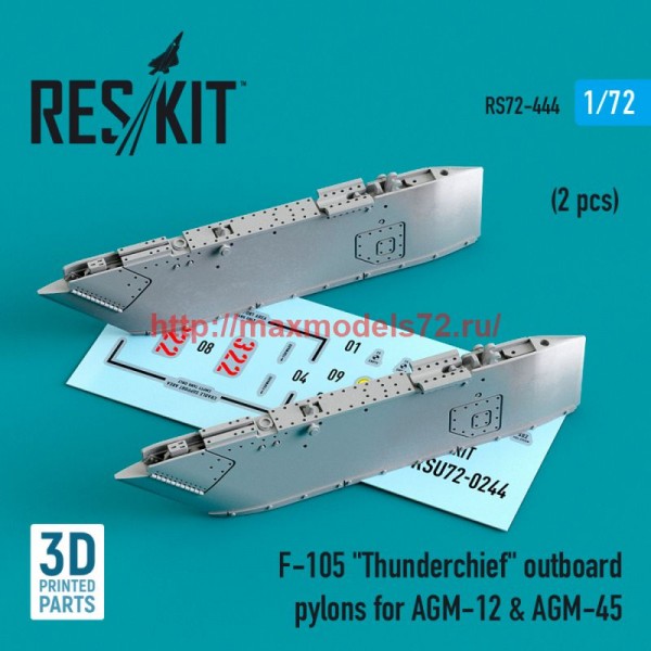 RS72-0444   F-105 "Thunderchief" outboard AGM-12 & AGM-45 pylons (2 pcs) (3D Printed) (1/72) (thumb76008)