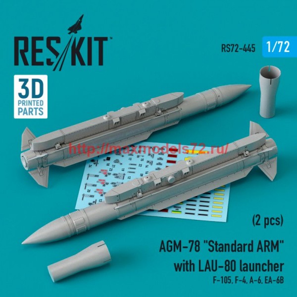 RS72-0445   AGM-78 "Standard ARM" with LAU-80 launcher (2 pcs) (F-105,F-4,A-6,EA-6B) (1/72) (thumb76010)