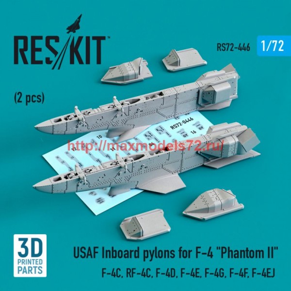 RS72-0446   USAF Inboard pylons for F-4 "Phantom II" (2 pcs) (F-4С, RF-4С, F-4D, F-4Е, F-4G, F-4F, F-4EJ) (3D Printed) (1/72) (thumb76012)