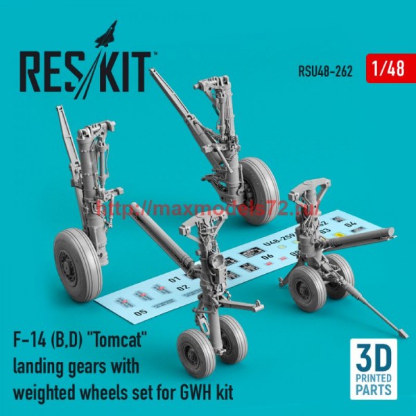 RSU48-0262   F-14 (B,D) "Tomcat" landing gears with weighted wheels set for GWH kit (Resin & 3D Printed) (1/48) (thumb75947)