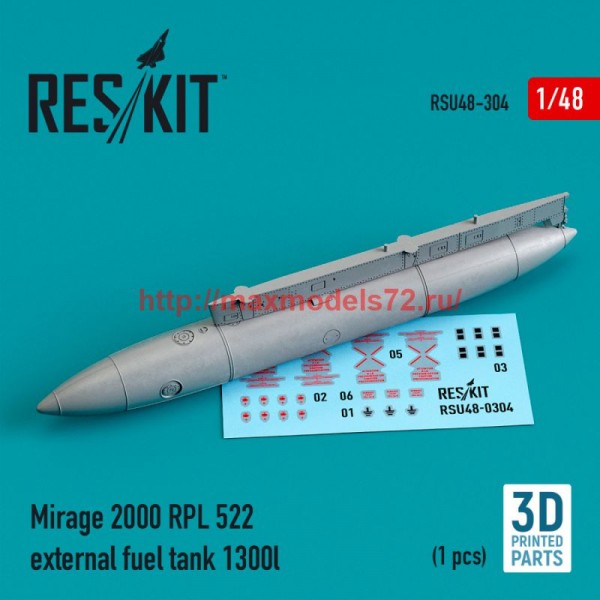 RSU48-0304   Mirage 2000 RPL 522 external fuel tank 1300lt (3D Printed) (1/48) (thumb75957)