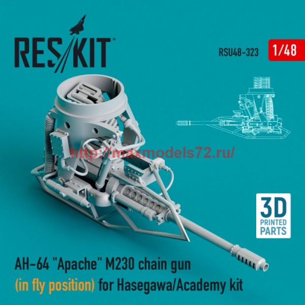 RSU48-0323   AH-64 "Apache" M230 chain gun (in fly position) for Hasegawa/Academy kit (3D Printed) (1/48) (thumb75975)