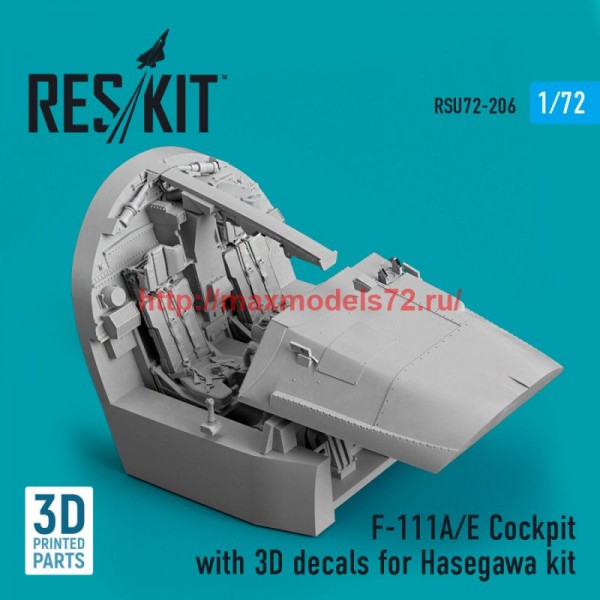RSU72-0206   F-111A/E Cockpit with 3D decals for Hasegawa kit (3D Printed) (1/72) (thumb76027)