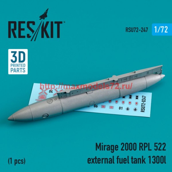 RSU72-0247   Mirage 2000 RPL 522 external fuel tank 1300lt (3D Printed) (1/72) (thumb76057)