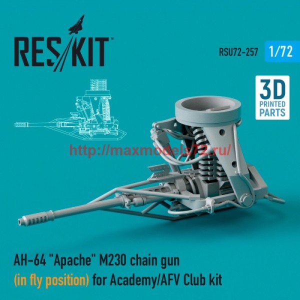 RSU72-0257   AH-64 "Apache" M230 chain gun (in fly position) for Academy / AFV Club kit (3D Printed) (1/72) (thumb76070)