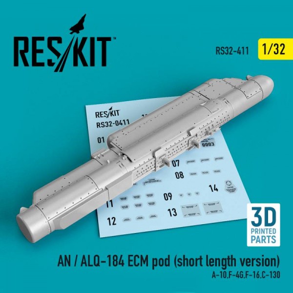 RS32-0411   AN / ALQ-184 ECM pod (short length version) (A-10,F-4G,F-16,C-130) (3D Printed) (1/32) (thumb76798)