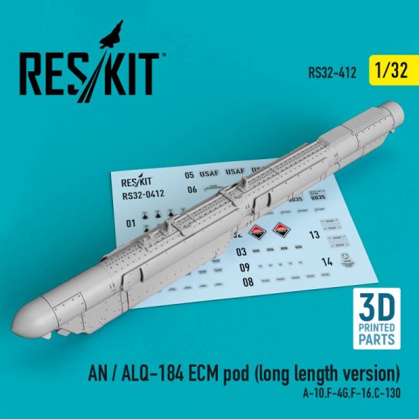 RS32-0412   AN / ALQ-184 ECM pod (long length version) (A-10,F-4G,F-16,C-130) (3D Printed) (1/32) (thumb76801)