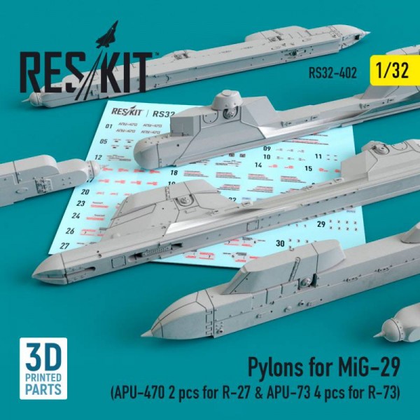 RS32-0402   Pylons for MiG-29 (APU-470 2 pcs for R-27 & APU-73 4 pcs for R-73) (1/32) (thumb76788)