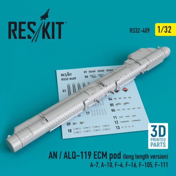 RS32-0409   AN / ALQ-119 ECM pod (long length version) (A-7, A-10, F-4, F-16, F-105, F-111) (3D Printed) (1/32) (thumb76796)
