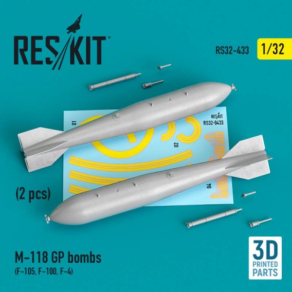 RS32-0433   M-118 GP bombs (2 pcs) (F-105, F-100, F-4) (3D Printed) (1/32) (thumb76828)