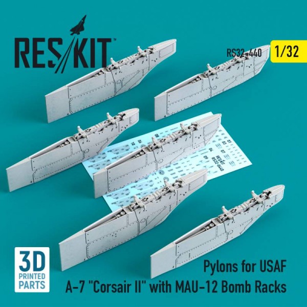 RS32-0440   Pylons for USAF A-7 "Corsair II" with MAU-12 Bomb Racks (3D Printed) (1/32) (thumb76836)