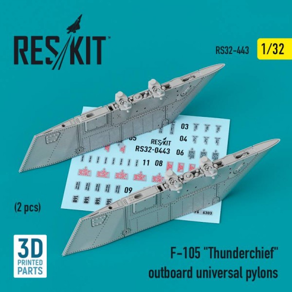 RS32-0443   F-105 "Thunderchief" outboard universal pylons (2 pcs) (3D Printed) (1/32) (thumb76842)