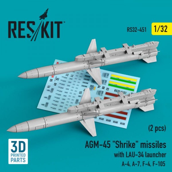 RS32-0451   AGM-45 "Shrike" missiles with LAU-34 launcher (2 pcs) (A-4, A-7, F-4, F-105) (3D Printed) (1/32) (thumb76856)