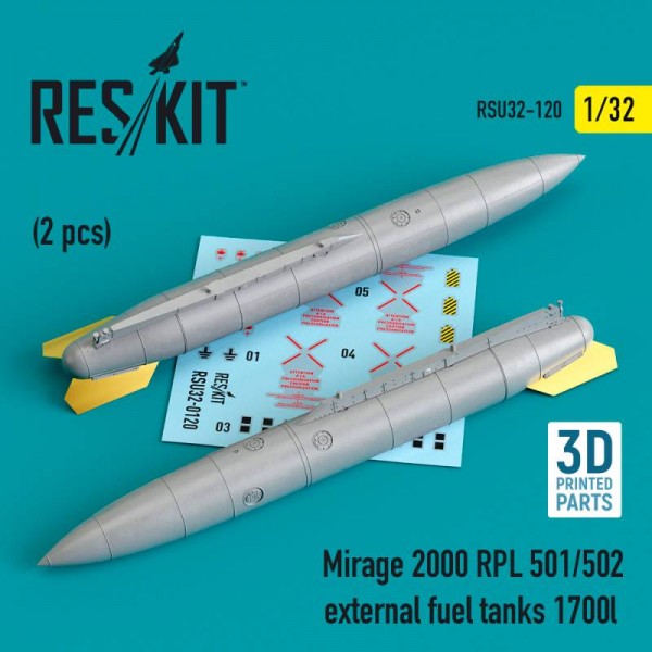 RSU32-0120   Mirage 2000 RPL 501/502 external fuel tanks 1700lt (2 pcs) (3D Printed) (1/32) (thumb76962)