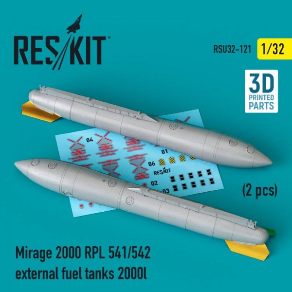 RSU32-0121   Mirage 2000 RPL 541/542 external fuel tanks 2000lt (2 pcs) (3D Printed) (1/32) (thumb76964)