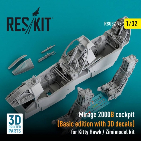 RSU32-0093   Mirage 2000B cockpit (Basic edition with 3D decals)  for Kitty Hawk / Zimimodel kit (3D Printed) (1/32) (thumb79486)