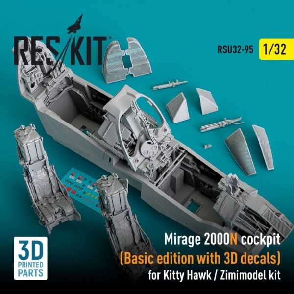 RSU32-0095   Mirage 2000N cockpit (Basic edition with 3D decals)  for Kitty Hawk / Zimimodel kit (3D Printed) (1/32) (thumb79490)