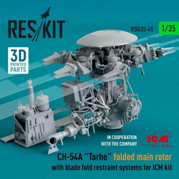 RSU35-0045   CH-54A "Tarhe" folded main rotor with blade fold restraint systems for ICM kit (3D Printed) (1/35) (thumb79434)