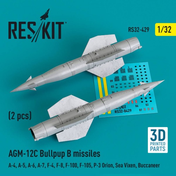 RS32-0429   AGM-12C Bullpup B missiles (2 pcs) (A-4, A-5, A-6, A-7, F-4, F-8, F-100, F-105, P-3 Orion, Sea Vixen, Buccaneer) (3D Printed) (1/32) (thumb79475)