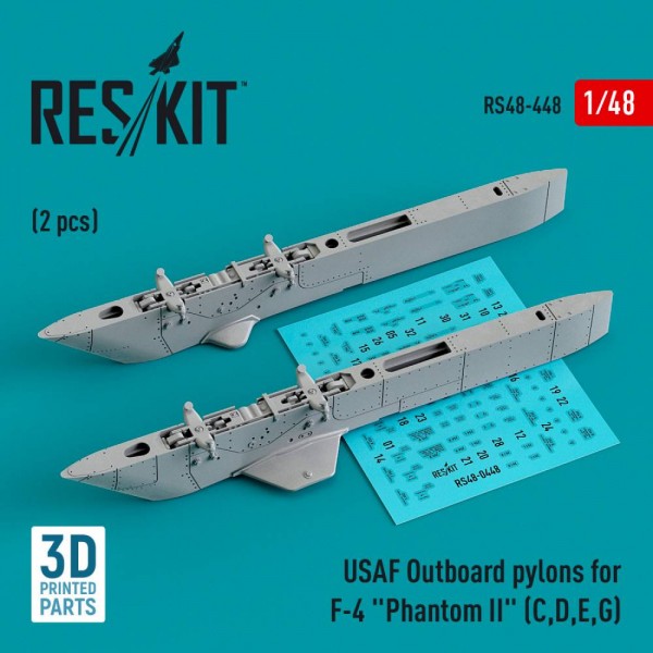 RS48-0448   USAF Outboard pylons for F-4 "Phantom II" (C,D,E,G) (2 pcs) (3D Printed) (1/48) (thumb79534)