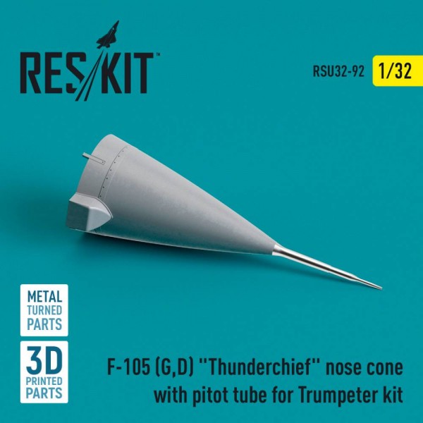 RSU32-0092   F-105 (G,D) "Thunderchief" nose cone with pitot tube for Trumpeter kit (Metal & 3D Printed) (1/32) (thumb79484)