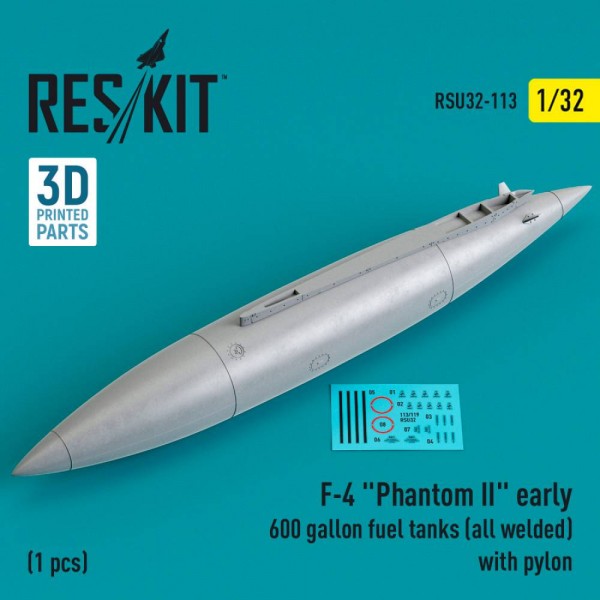 RSU32-0113   F-4 "Phantom II" early 600 gallon fuel tanks (all welded) with pylon (1 pcs) (3D Printed) (1/32) (thumb79499)