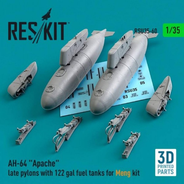 RSU35-0060   AH-64 «Apache» late pylons with 122 gal fuel tanks for Meng kit (3D Printed) (1/35) (thumb79454)