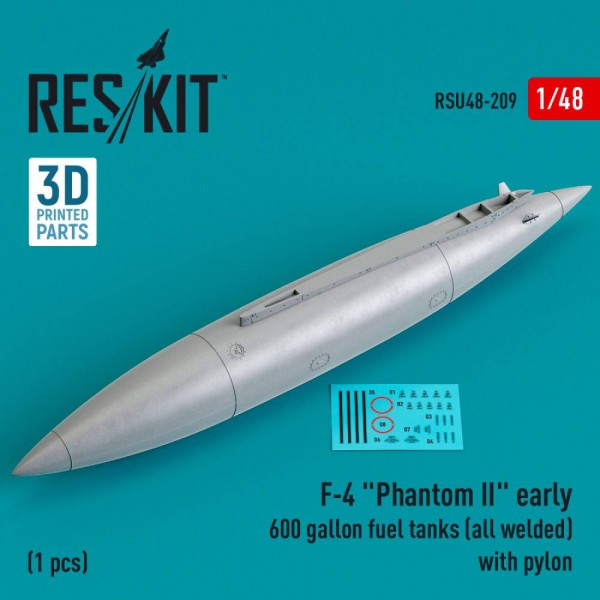 RSU48-0209   F-4 «Phantom II» early 600 gallon fuel tanks (all welded) with pylon (1 pcs) (3D Printed) (1/48) (thumb79538)
