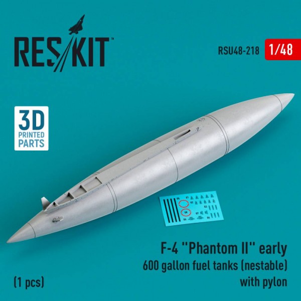 RSU48-0218   F-4 "Phantom II" early 600 gallon fuel tanks (nestable) with pylon (1 pcs) (3D Printed) (1/48) (thumb79547)