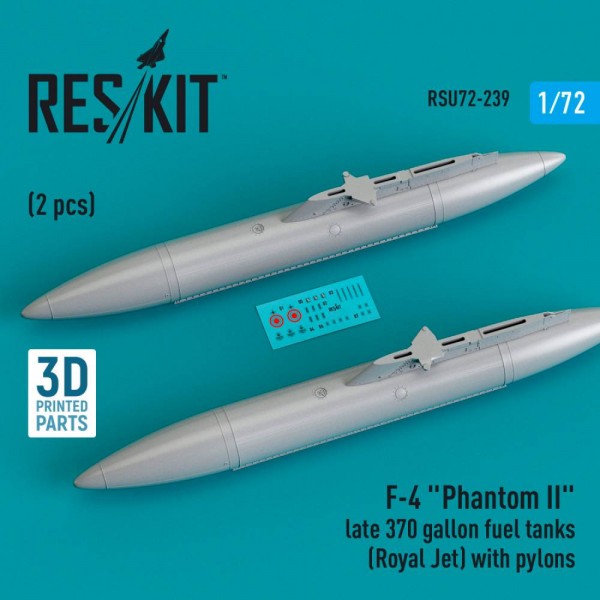 RSU72-0239   F-4 "Phantom II" late 370 gallon fuel tanks (Royal Jet) with pylons (2 pcs) (3D Printed) (1/72) (thumb79610)