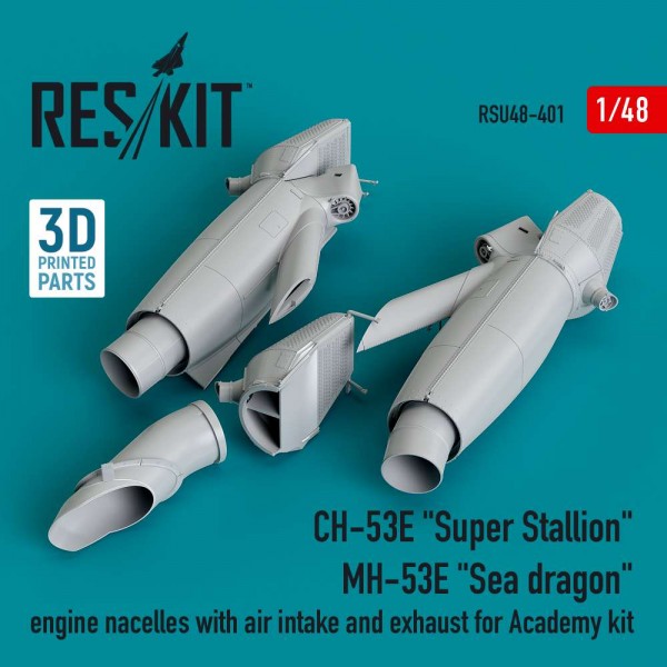 RSU48-0401   CH-53E «Super Stallion», MH-53E «Sea dragon» engine nacelles with air intake and exhaust for Academy kit (3D printed) (1/48) (thumb83870)