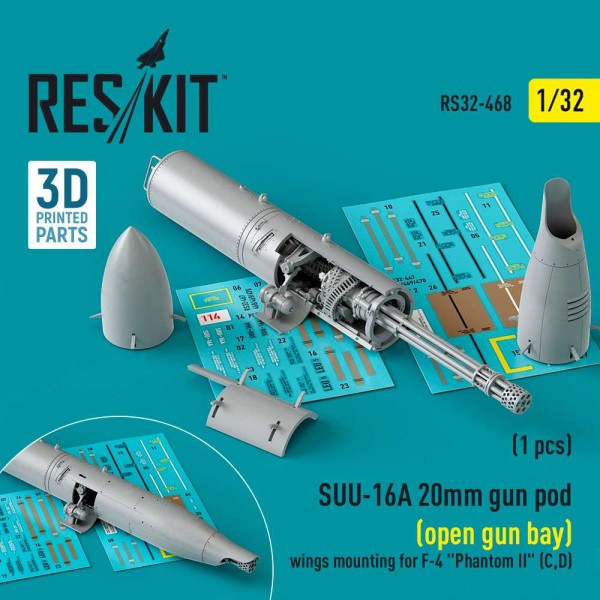 RS32-0468   SUU-16A 20mm gun pod (open gun bay) wings mounting for F-4 «Phantom II» (C,D)  (1 pcs) (3D Printed) (1/32) (thumb83598)