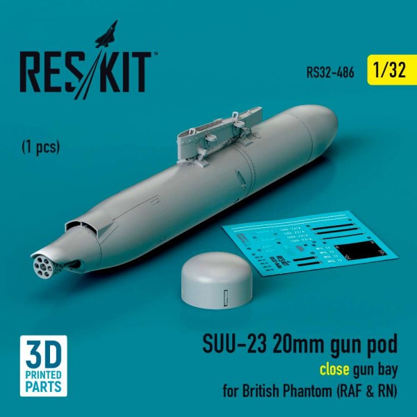 RS32-0486   SUU-23 20mm gun pod (close gun bay) for British Phantom (RAF & RN) (1 pcs) (3D Printed) (1/32) (thumb83629)