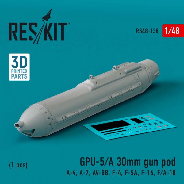 RS48-0138   GPU-5/A 30mm gun pod (1 pcs) (A-4, A-7, AV-8B, F-4, F-5A, F-16, F/A-18) (3D Printed) (1/48) (thumb83696)