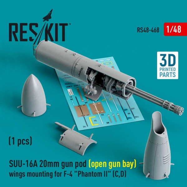 RS48-0468   SUU-16A 20mm gun pod (open gun bay) wings mounting for F-4 "Phantom II" (C,D)  (1 pcs) (3D Printed) (1/48) (thumb83735)