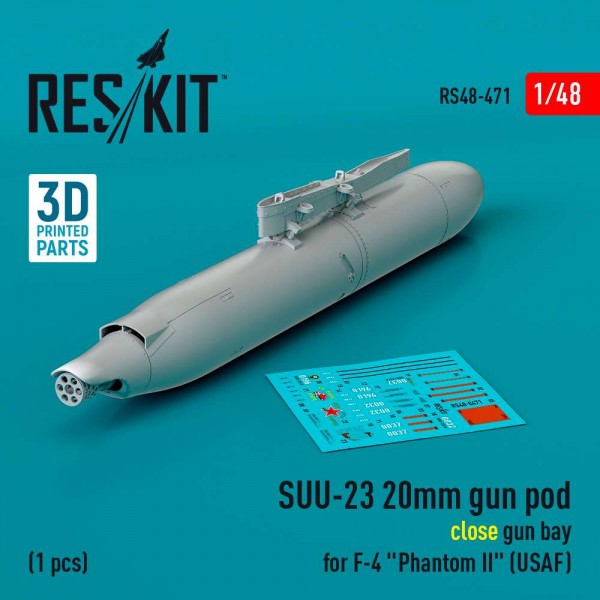 RS48-0471   SUU-23 20mm gun pod (close gun bay) for F-4 «Phantom II» (USAF) (1 pcs) (3D Printed) (1/48) (thumb83743)