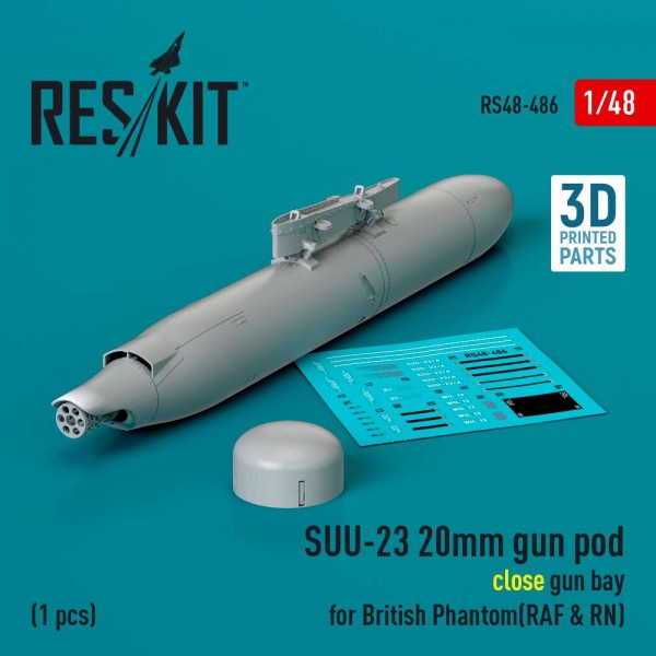 RS48-0486   SUU-23 20mm gun pod (close gun bay) for British Phantom (RAF & RN) (1 pcs) (3D Printed) (1/48) (thumb83766)