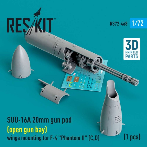 RS72-0468   SUU-16A 20mm gun pod (open gun bay) wings mounting for F-4 "Phantom II" (C,D)  (1 pcs) (3D Printed) (1/72) (thumb83929)