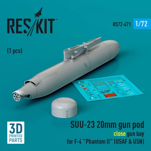 RS72-0471   SUU-23 20mm gun pod (close gun bay) for F-4 "Phantom II" (USAF) (1 pcs) (3D Printed) (1/72) (thumb83937)