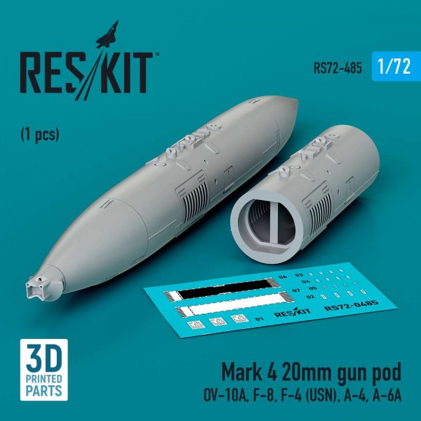 RS72-0485   Mark 4 20mm gun pod (1 pcs) (OV-10A, F-8, F-4 (USN), A-4, A-6A) (3D Printed) (1/72) (thumb83958)