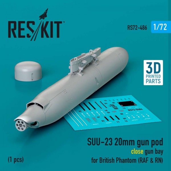 RS72-0486   SUU-23 20mm gun pod (close gun bay) for British Phantom (RAF & RN) (1 pcs) (3D Printed) (1/72) (thumb83961)