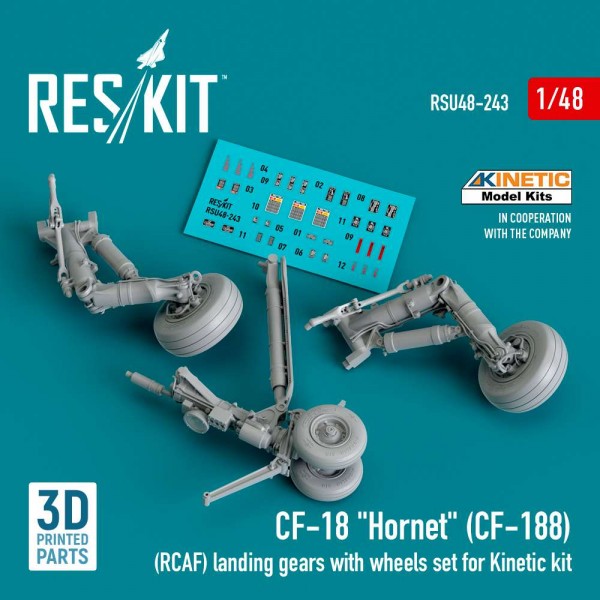 RSU48-0243   CF-18 "Hornet" (CF-188) (RCAF) landing gears with wheels set for Kinetic kit (3D Printed) (1/48) (thumb83786)