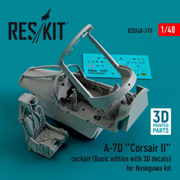 RSU48-0319   A-7D "Corsair II" cockpit (Basic edition with 3D decals) for Hasegawa kit (3D Printed) (1/48) (thumb83796)