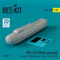 RS32-0138   GPU-5/A 30mm gun pod (1 pcs) (A-4, A-7, AV-8B, F-4, F-5A, F-16, F/A-18) (3D Printed) (1/32) (attach1 83563)